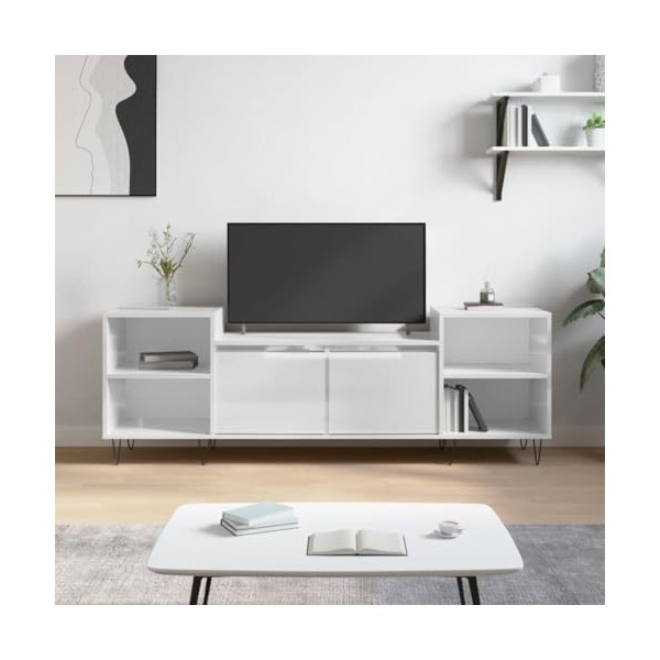 BaraSh Meuble TV Blanc Brillant 160x35x55 cm Bois dingénierie,Meuble TV,Table TV,Ensemble Meuble TV