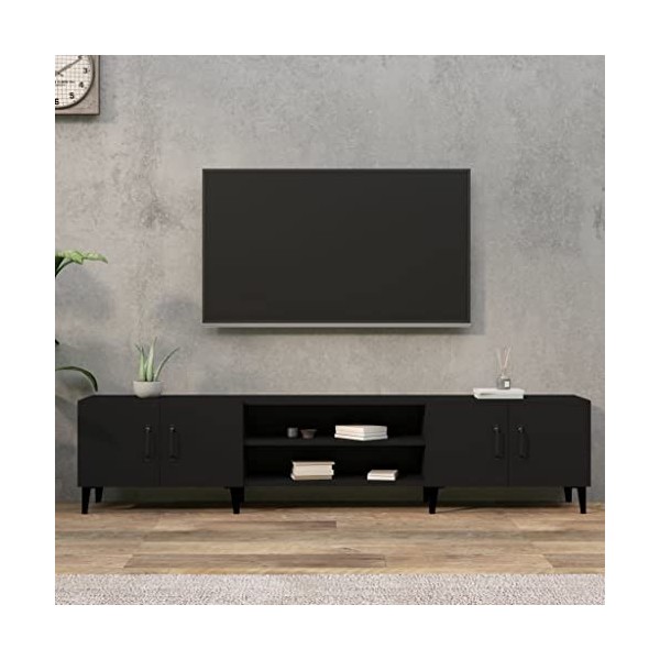 FAMIROSA Meuble TV Noir 180x31,5x40 cm Bois dingénierie 26.8KG 