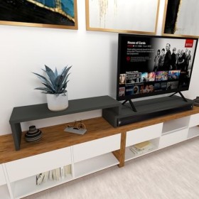Henor Meuble TV Échelle Réglable Bois FSC® 110+140 x 35 x 30/15 cm Graphite
