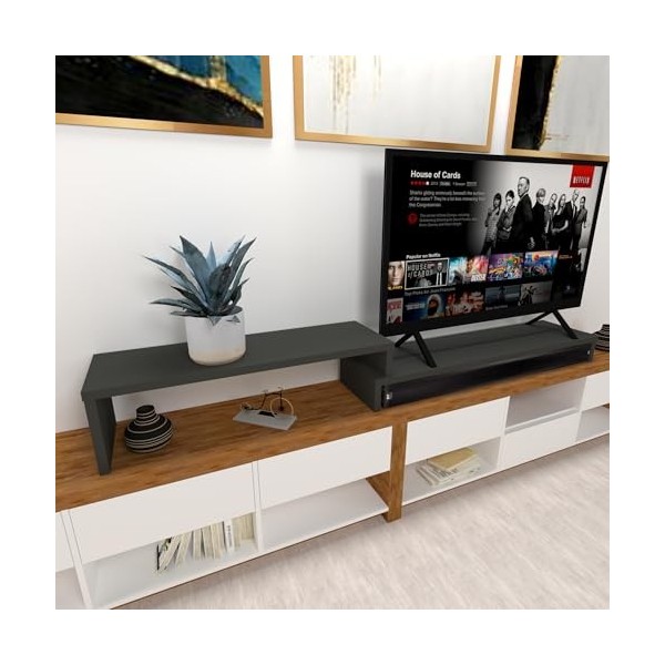 Henor Meuble TV Échelle Réglable Bois FSC® 110+140 x 35 x 30/15 cm Graphite