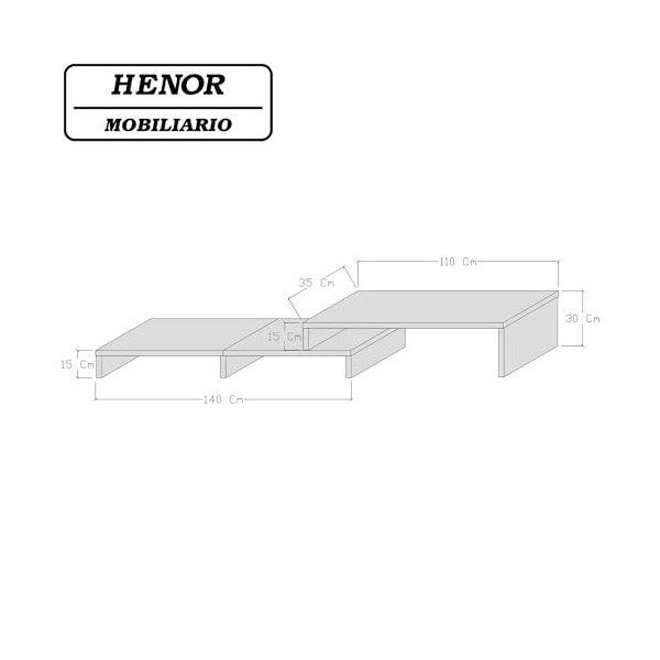 Henor Meuble TV Échelle Réglable Bois FSC® 110+140 x 35 x 30/15 cm Graphite