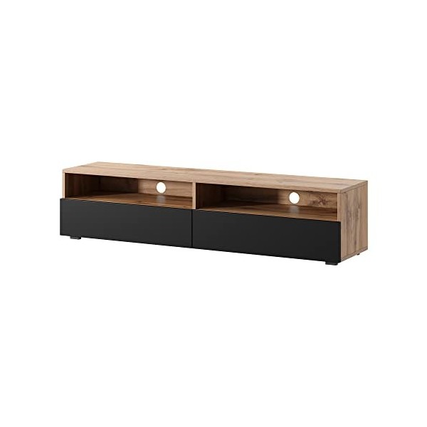 Selsey - REDNAW - Meuble TV - 140 cm - chêne wotan/Noir Brillant - scandinave - Moderne