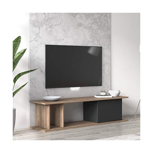 Dmora Meuble de salon essentiel meuble TV avec une porte battante et compartiments ouverts, 140 x 35 x 34 cm, coloris chêne e