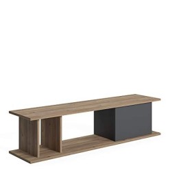 Dmora Meuble de salon essentiel meuble TV avec une porte battante et compartiments ouverts, 140 x 35 x 34 cm, coloris chêne e