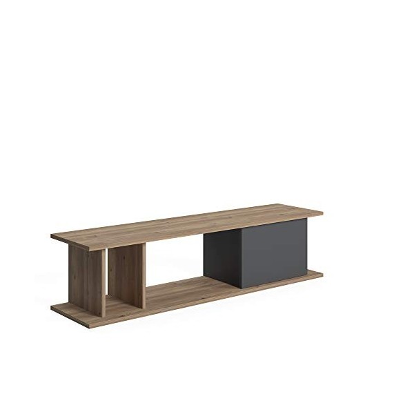 Dmora Meuble de salon essentiel meuble TV avec une porte battante et compartiments ouverts, 140 x 35 x 34 cm, coloris chêne e