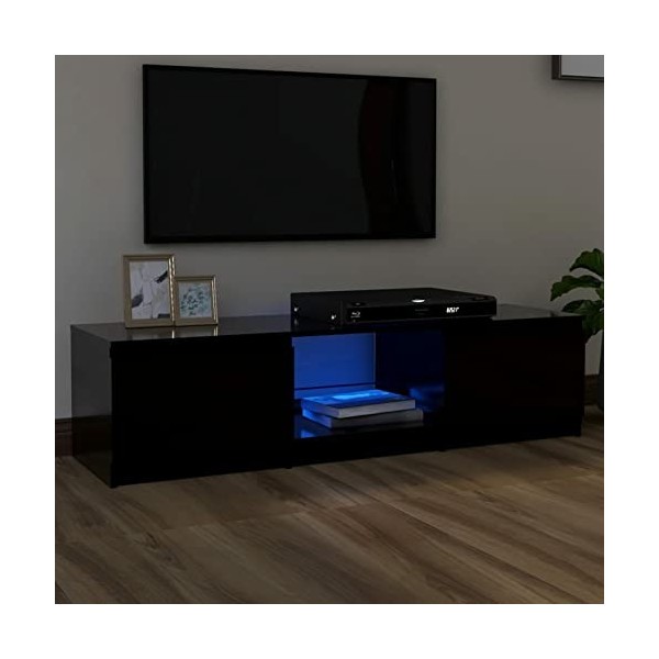 LAPOOH Meuble TV avec lumières LED Noir 140x40x35,5 cm,Meuble TV,Meuble TV Moderne,Meuble de Salon