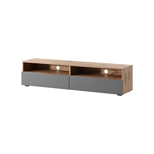 Selsey - REDNAW - Meuble TV - 140 cm - chêne wotan/Gris Brillant - scandinave – Moderne