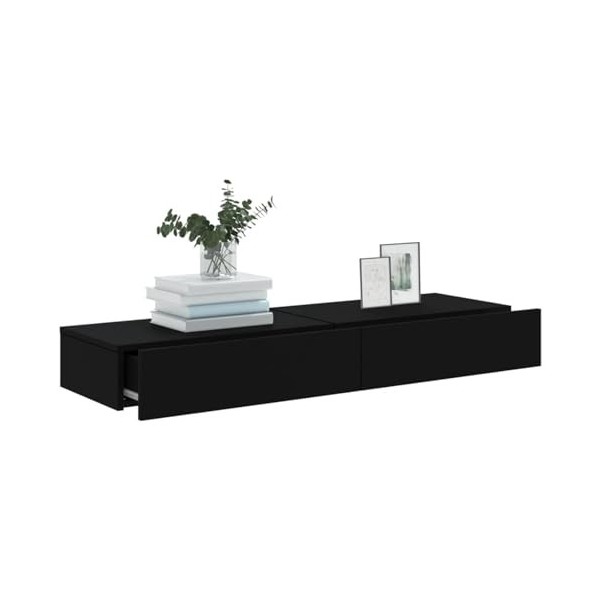 Tidyard Meubles TV avec éclairage LED et Tiroir Lot de 2 60x35x15,5 cm, Banc TV Armoire Murale, Support de Télévision, Suppor