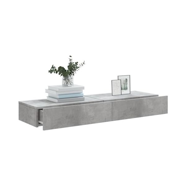 Tidyard Meubles TV avec éclairage LED et Tiroir Lot de 2 60x35x15,5 cm, Banc TV Armoire Murale, Support de Télévision, Suppor