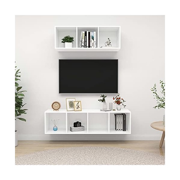 Meuble TV,Banc TV,Meuble TV Suspendu,Étagère TV Flottante, Support de Télévision Flottant Fixé au Mur Centre de Console Multi