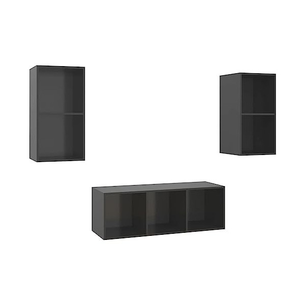 Ensemble de Meuble TV 3 pcs Gris Brillant Aggloméré,44.5 KG,3079744, Meubles, Meubles TV