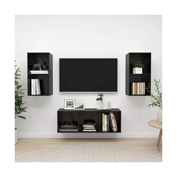 Générique Ensemble de Meuble TV 3 pcs Noir Brillant Aggloméré,44.5 KG,3079743, Meubles, Meubles TV
