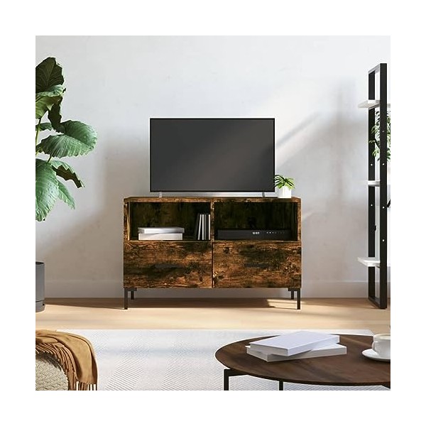 JUNZAI Meuble TV Chêne fumé 80x36x50 cm Bois dingénierie,Table TV,Ensemble Meuble TV,Meuble TV