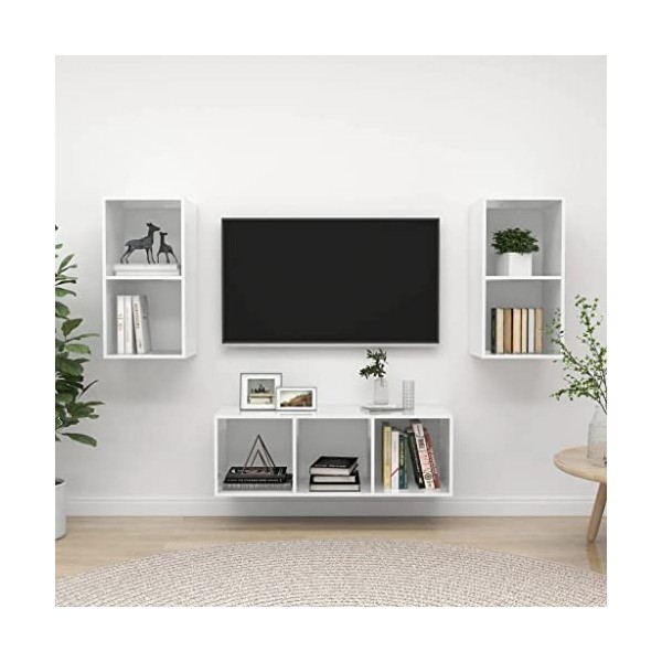 Générique Ensemble de Meuble TV 3 pcs Blanc Brillant Aggloméré,44.5 KG,3079742, Meubles, Meubles TV