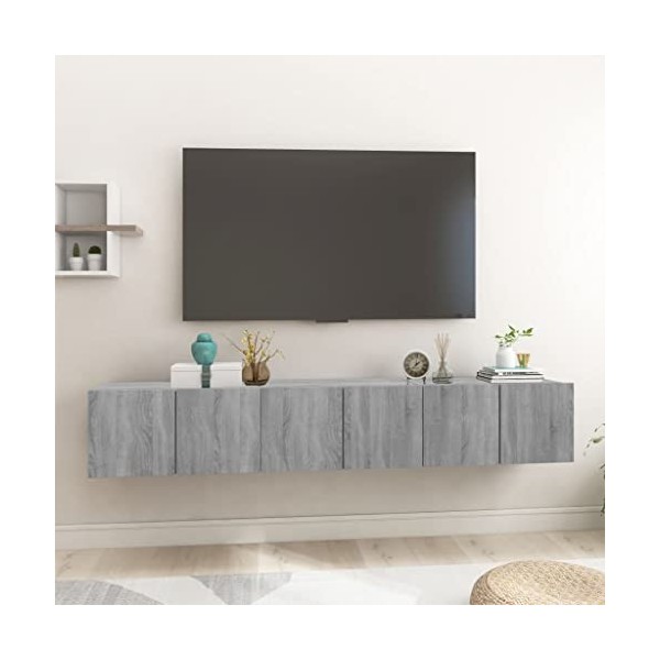 Keyur Meuble TV Suspendu, Meuble TV Mural Design Étagère Murale pour Télévision Meubles TV Suspendus Sonoma Gris 3 pcs 60x30x