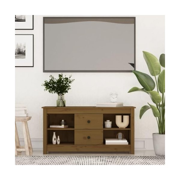 FAMIROSA Meuble TV Marron Miel 103x36,5x52 cm Bois de pin Massif 15.5KG 