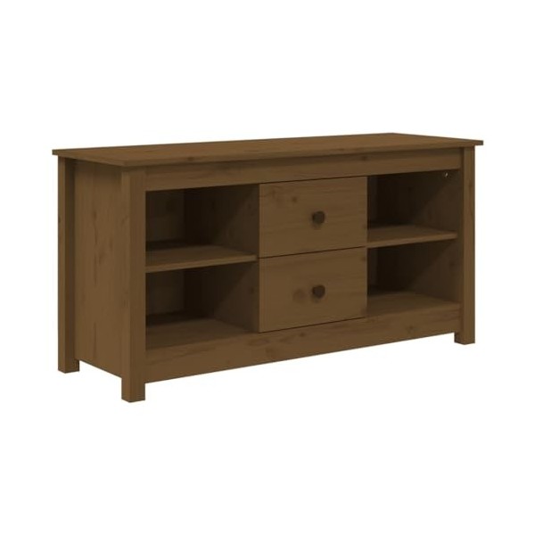 FAMIROSA Meuble TV Marron Miel 103x36,5x52 cm Bois de pin Massif 15.5KG 