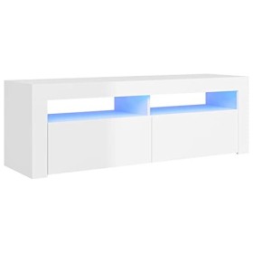 ARKEM Meuble TV avec lumières LED Blanc Brillant 120x35x40 cm,Meuble Haut Salon,Meuble TV Étagère,Meuble dangle TV