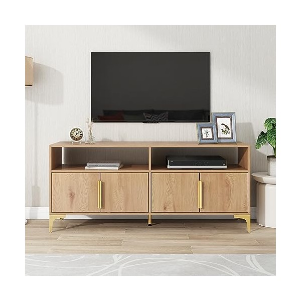 okwish Meuble TV 147 x 40 x 64 cm avec 2 Compartiments Ouverts et 4 Portes, Meuble TV Table TV pour Salon, pour téléviseurs j