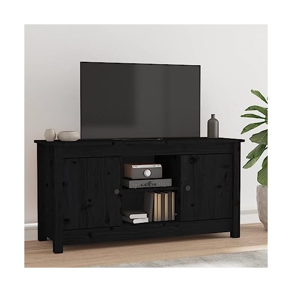 FAMIROSA Meuble TV Noir 103x36,5x52 cm Bois de pin Massif 13.7KG 