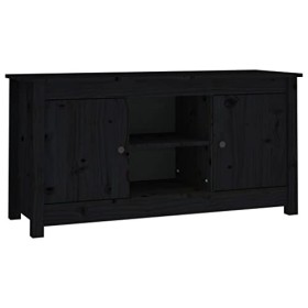 FAMIROSA Meuble TV Noir 103x36,5x52 cm Bois de pin Massif 13.7KG 