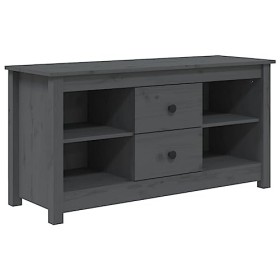 FAMIROSA Meuble TV Gris 103x36,5x52 cm Bois de pin Massif 15.5KG 