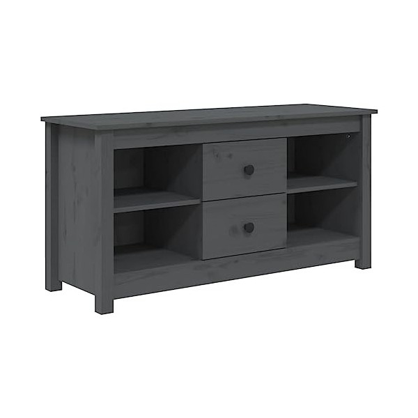 FAMIROSA Meuble TV Gris 103x36,5x52 cm Bois de pin Massif 15.5KG 
