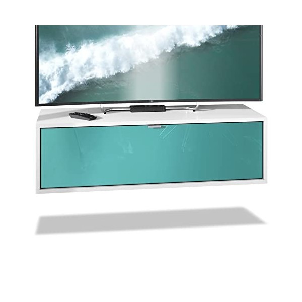 Vladon Meuble TV Lana 100 Armoire Murale lowboard 100 x 29 x 37 cm, Caisson en Blanc Mat, façades en Bordeaux Haute Brillance