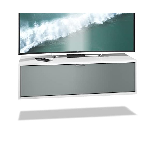 Vladon Meuble TV Lana 100 Armoire Murale lowboard 100 x 29 x 37 cm, Caisson en Blanc Mat, façades en Bordeaux Haute Brillance