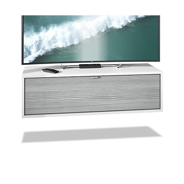 Vladon Meuble TV Lana 100 Armoire Murale lowboard 100 x 29 x 37 cm, Caisson en Blanc Mat, façades en Bordeaux Haute Brillance