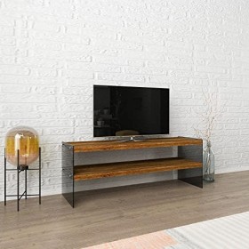 [en.casa] Meuble TV Meuble de Rangement Design pour Salon avec Espace de Stockage Verre Fumé Trempé Panneau de Particules 45 