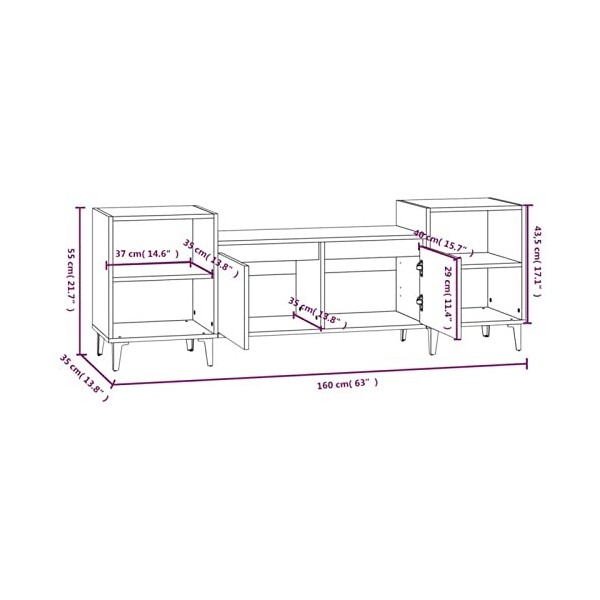 Tidyard Meuble TV Banc TV de Salon Meuble de Télévision avec Compartiments TV Cabinet Bois Chêne Sonoma 160x35x55 cm Bois di