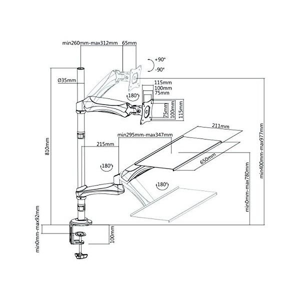 LogiLink Siège/pouf steharb eitsp Bavoir de bureau oscillant Moniteur 90 °/+ 90 °, pivotant 180 °/+ 180 °, 13–27 ", charge ma