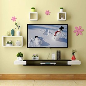 Étagère murale flottante noire Meuble TV Meuble TV Étagère décodeur Meuble de rangement pour console TV Support de rangement 