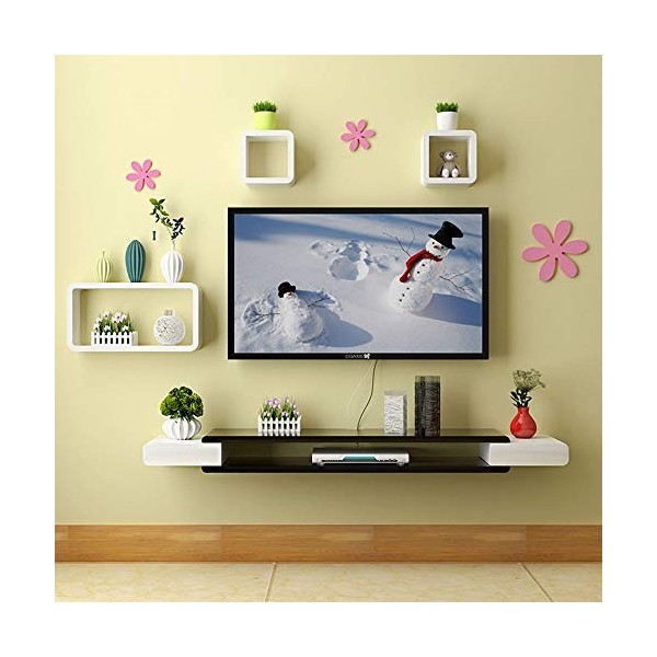 Étagère murale flottante noire Meuble TV Meuble TV Étagère décodeur Meuble de rangement pour console TV Support de rangement 