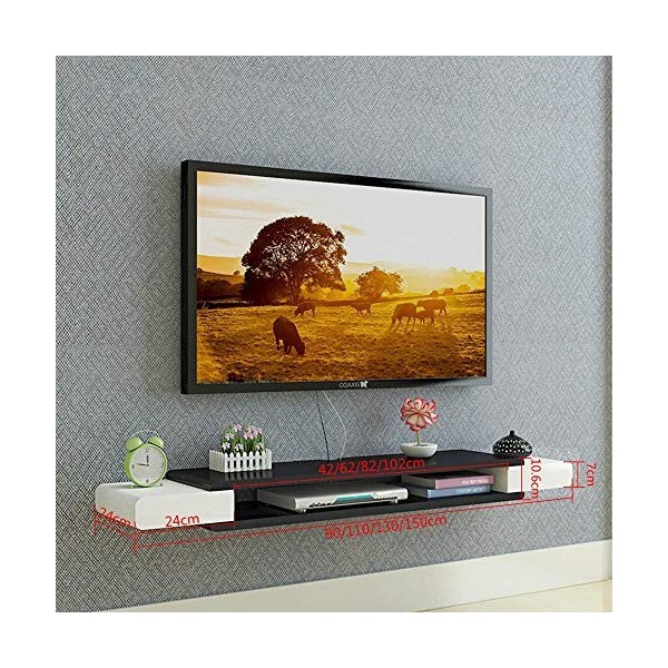 Étagère murale flottante noire Meuble TV Meuble TV Étagère décodeur Meuble de rangement pour console TV Support de rangement 