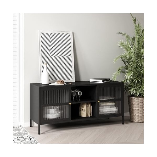 [en.casa] Meuble TV à 2 Portes Banc Télévision avec Compartiments de Rangement Meuble Bas Modern pour Salon Chambre Bureau En