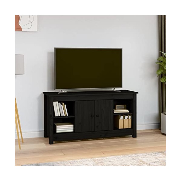Keyur Meuble TV, Banc TV Buffet Bas Support de Télévision Meuble Télé Meuble TV Noir 103x36,5x52 cm Bois de pin Massif
