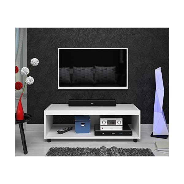 Berlioz Creations Ston Meuble TV, Panneaux de Particules, Blanc, 100 x 41 x 34,5 cm, Fabrication 100% Française