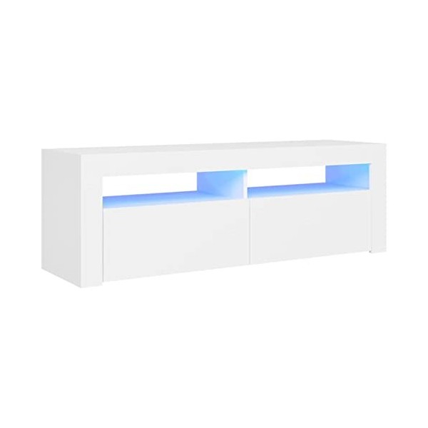 Camerina Meuble TV avec lumières LED Blanc 120x35x40 cm,Table TV,Ensemble Meuble TV,Meuble TV