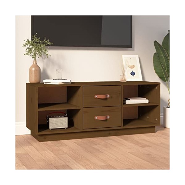 Camerina Meuble TV Marron Miel 100x34x40 cm Bois de pin Massif,Meuble TV,Meuble TV Moderne,Meuble de Salon