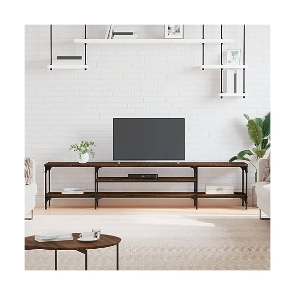 ZEYUAN Meuble TV chêne Marron 201x35x45 cm Bois dingénierie et Fer,Meuble TV Longueur,Meuble Bas Salon,Meubles De Salon TV