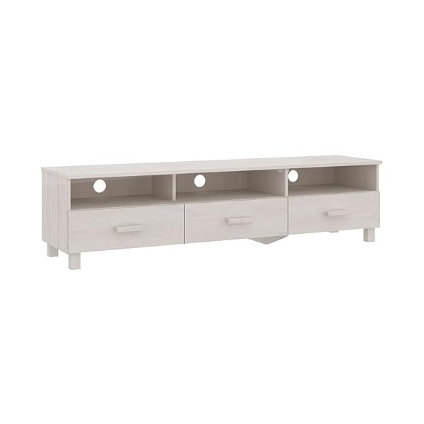 Camerina Meuble TV HAMAR Blanc 158x40x40 cm Bois Massif de pin,Meuble TV,Meuble TV Moderne,Meuble de Salon