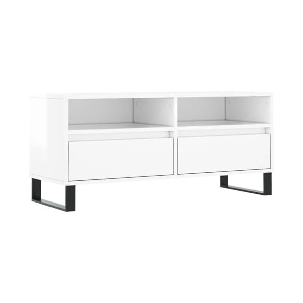 FAMIROSA Meuble TV Blanc Brillant 100x34,5x44,5 cm Bois dingénierie 22.8KG 