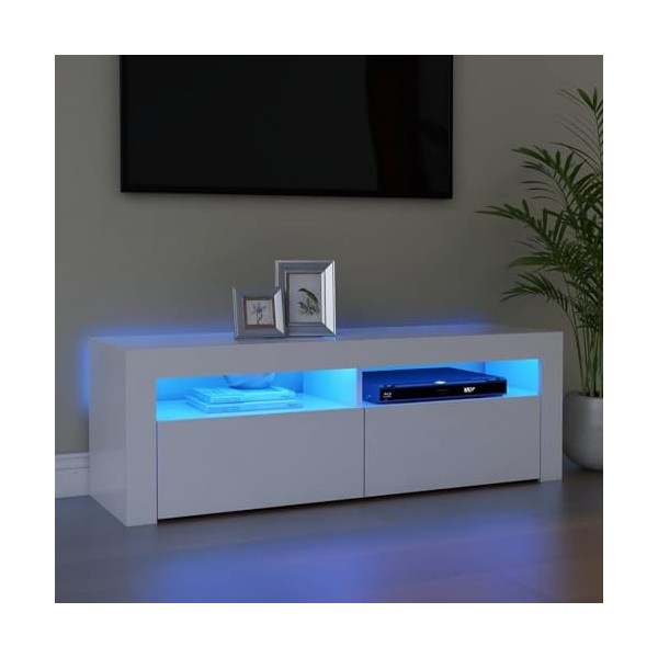 BaraSh Meuble TV avec lumières LED Blanc 120x35x40 cm,Table TV,Ensemble Meuble TV,Meuble TV