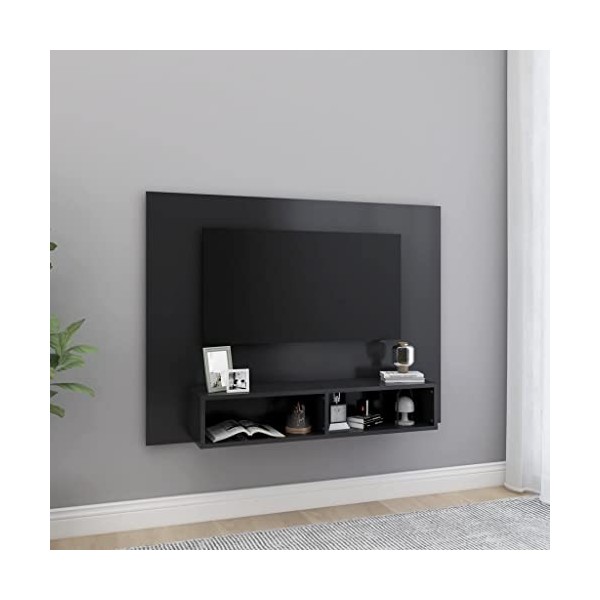 Meuble TV mural en bois Gris 120 x 23,5 x 90 cm