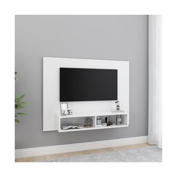 Meuble TV mural en bois Blanc 120 x 23,5 x 90 cm