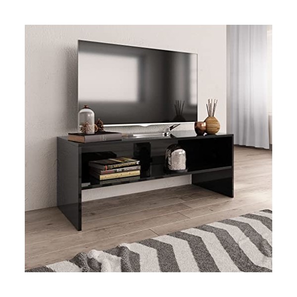 DCRAF Meuble TV de jardin en bois laqué noir brillant 100 x 40 x 40 cm