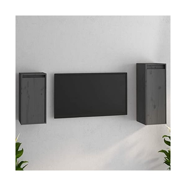 Camerina Meubles TV 2 pcs Gris Bois Massif de pin,Meuble TV,Meuble TV Moderne,Meuble de Salon