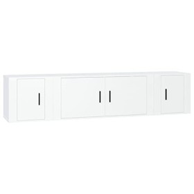 JUNZAI Ensemble de Meubles TV 3 pcs Blanc Bois dingénierie,Meuble TV,Table Basse Salon Meuble TV,Table Basse LED Couleurs